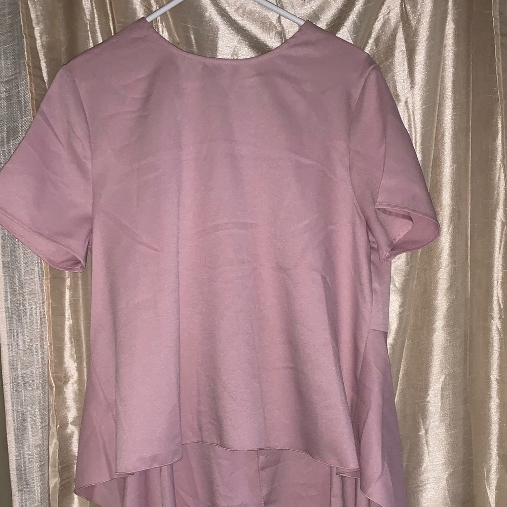 Blush blouse with flare train